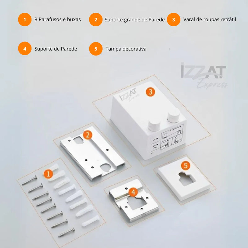 Varal Premium Invisível Retrátil de Aço inox - Tazzi